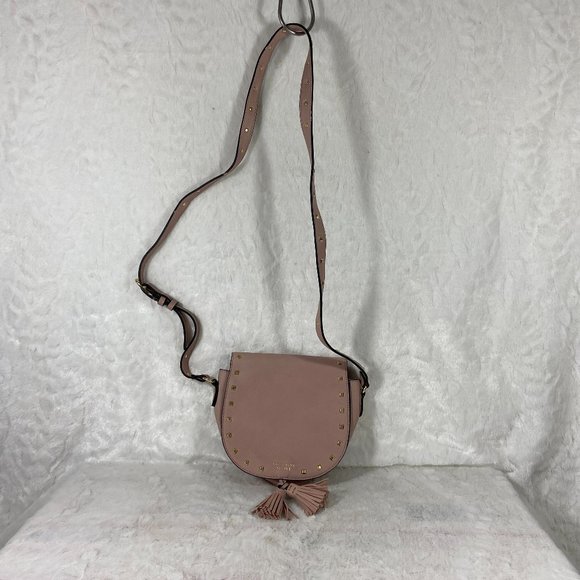 Victorias Secrets Saddle Bag Pink Faux Leather Small Crossbody Fringe Tassels - Picture 2 of 9